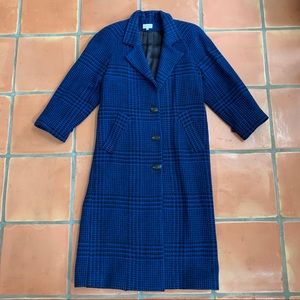 Vintage 80s/90s Women’s Wool Houndstooth Coat Blue